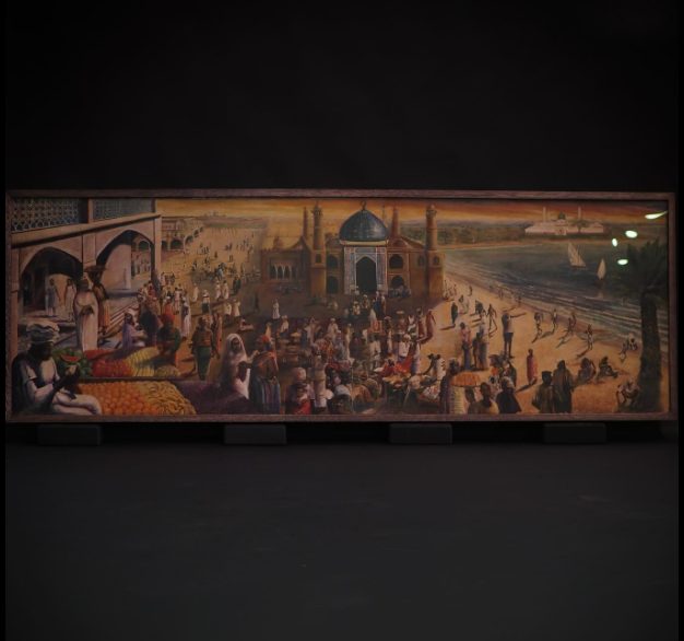 Anthony Haynes painting Mecca in a contemporary oak frame with Optium acrylic, SBAS Houston