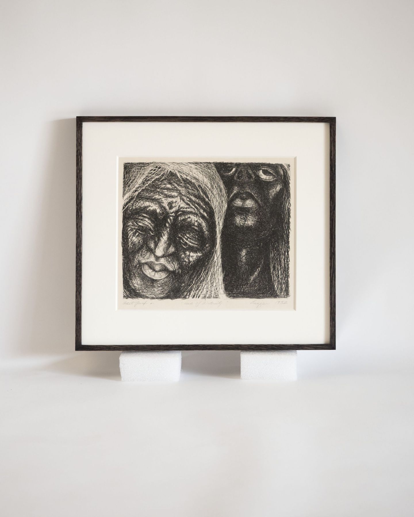 Charcoal portrait in a black oak frame, SBAS Houston