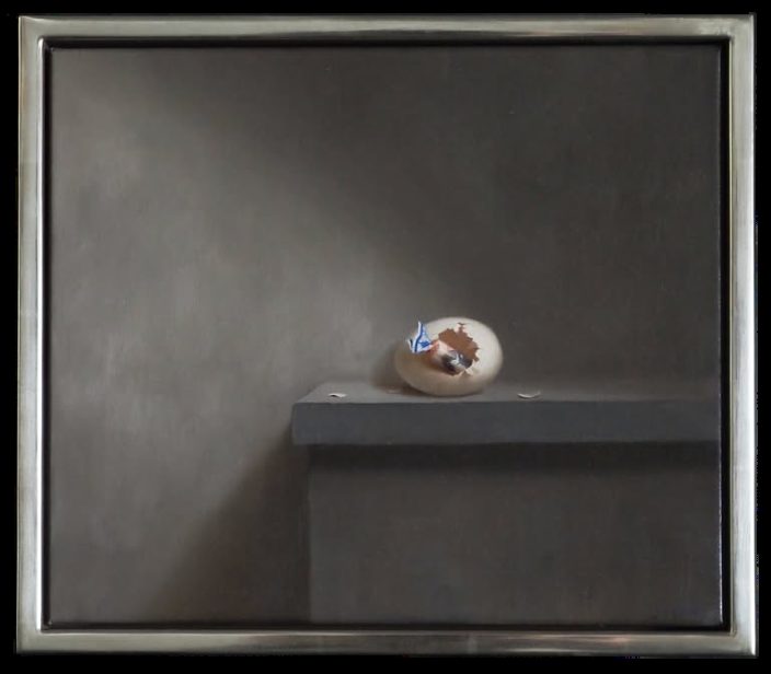 Chang Ya Chin painting in a 12k white gold leaf gilded float frame, SBAS Houston