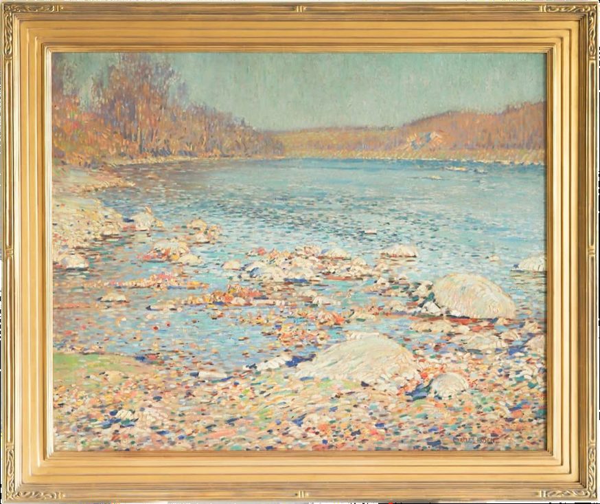 Charles Rosen's Autumn on the Delaware in a hand-carved water-gilded Murphy frame, SBAS Houston