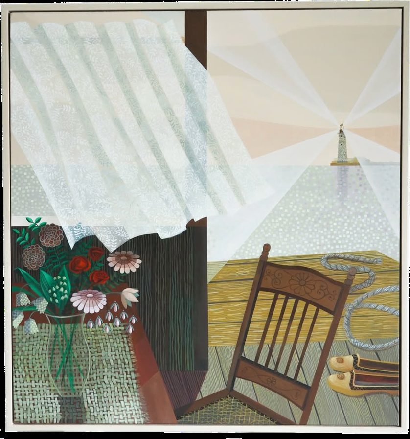 Gail Spaien painting Mudlark Morning in a White-Washed Oak frame, SBAS Houston