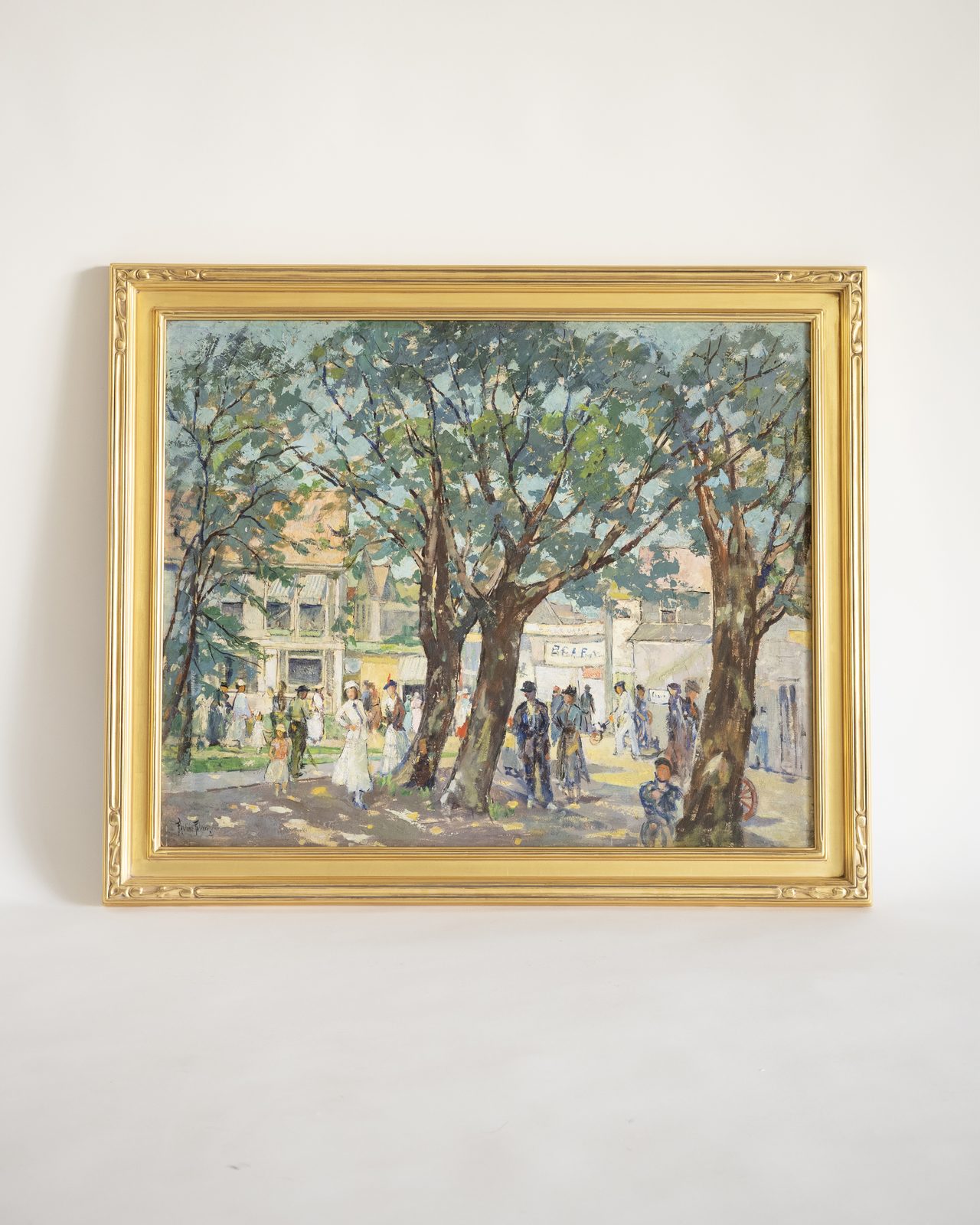 Impressionist painting in a carved gold leaf frame, SBAS Houston