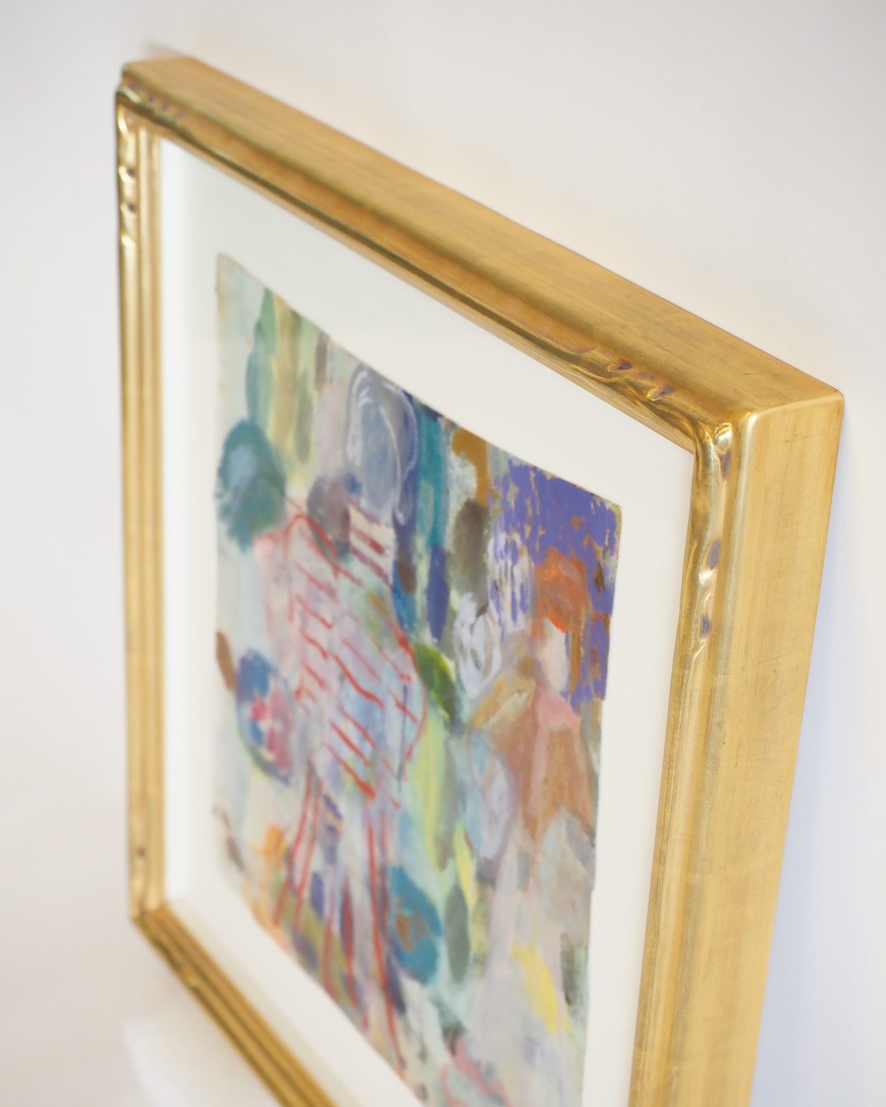 Colorful abstract work in a hand-carved gilded frame, SBAS Houston