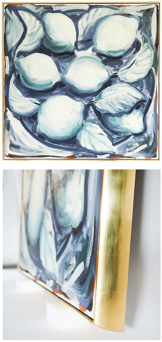 Hugo Capron's Citrons in a 22k gold leaf O'Keeffe profile frame, SBAS Houston