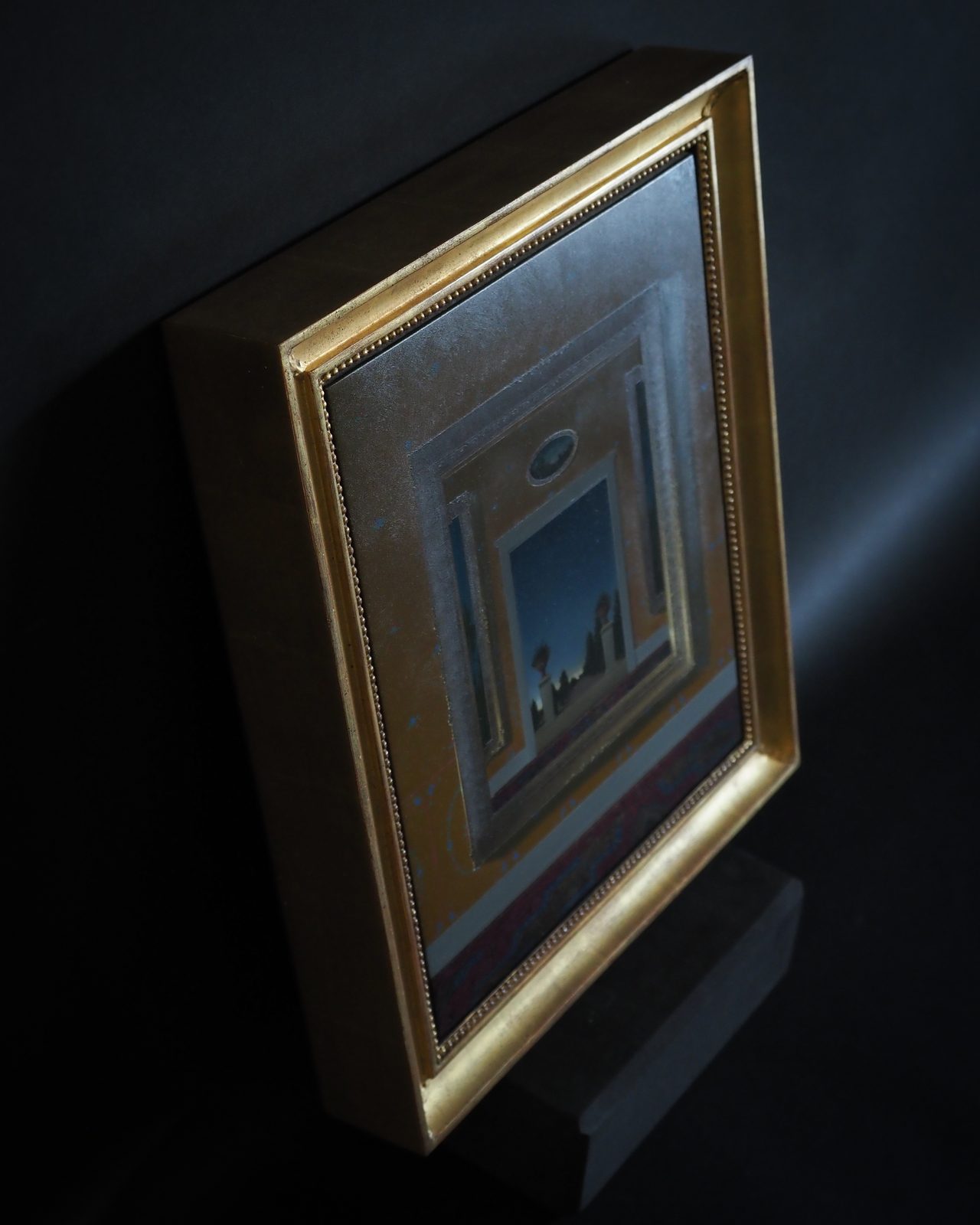 Quentin James McCaffrey painting floated in a carved gilded cove frame, SBAS Houston