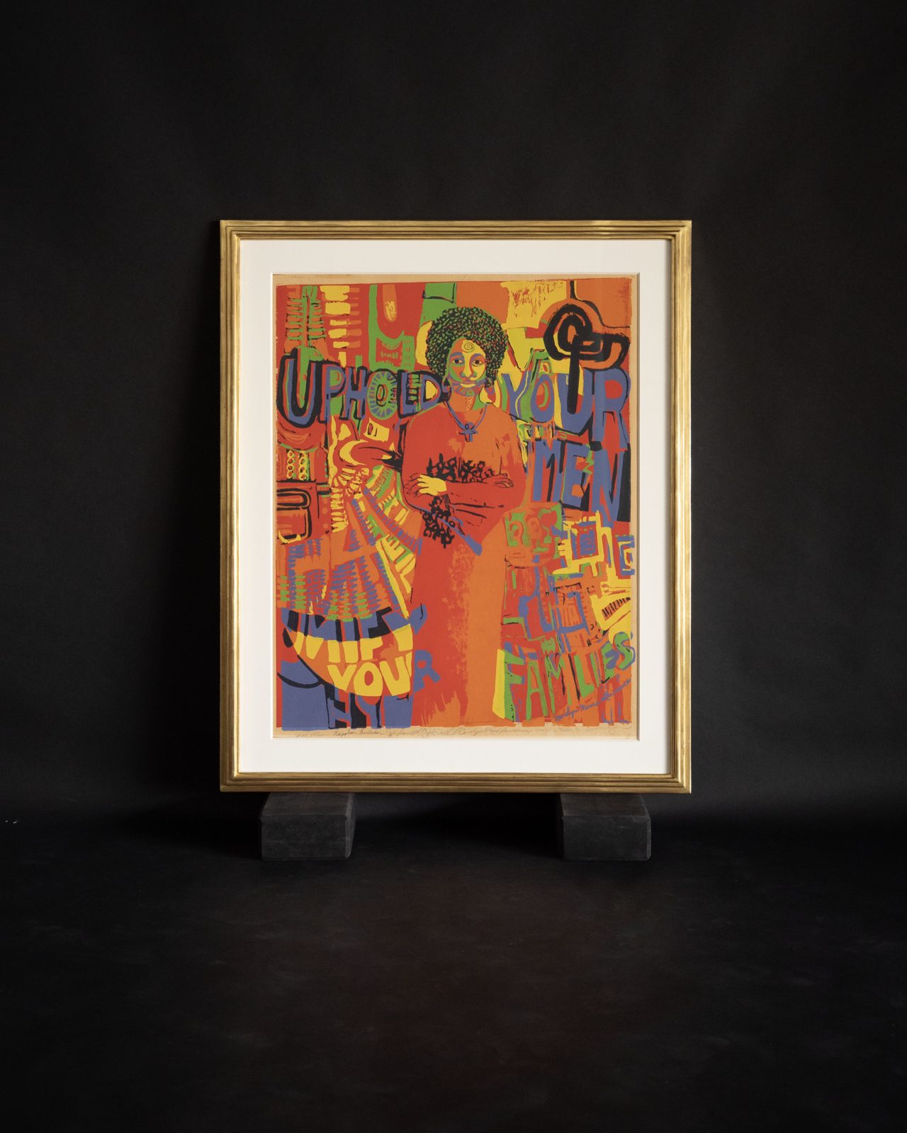 Contemporary work in a water-gilded flat top step frame, SBAS Houston