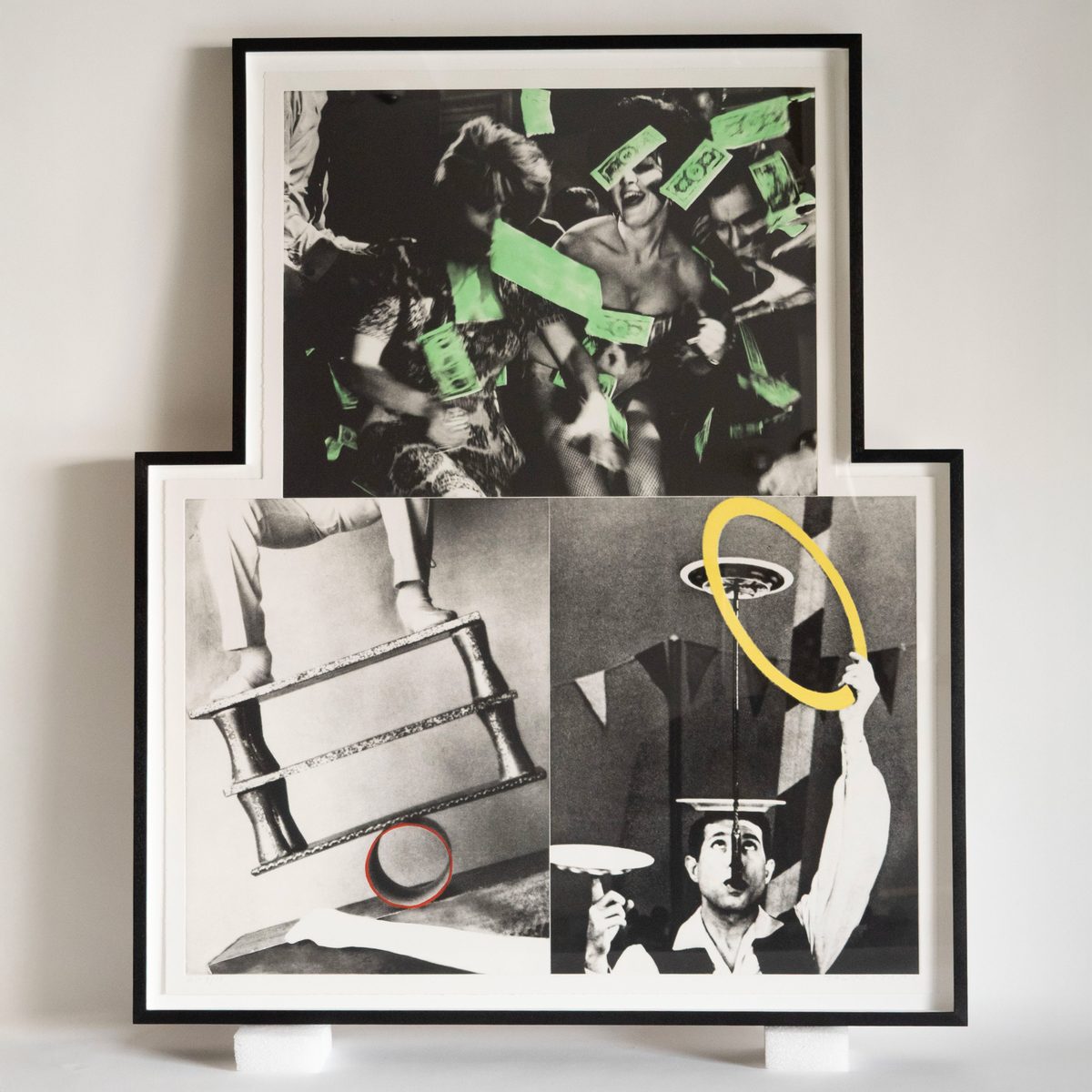 T-shaped John Baldessari print in a custom black walnut notch frame, SBAS Houston