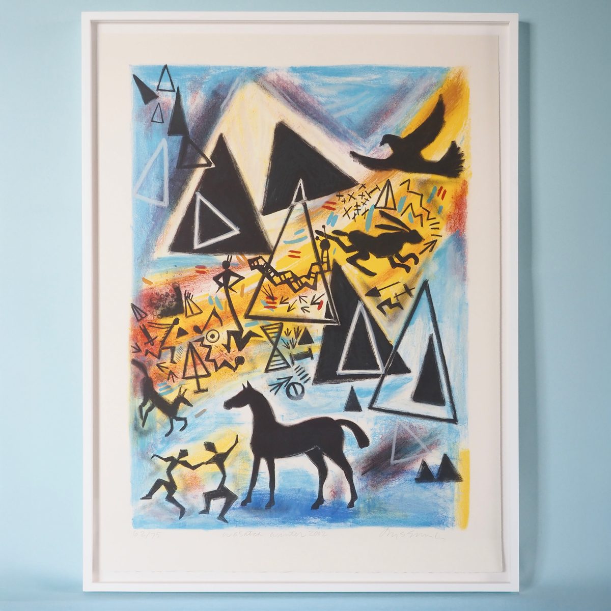 Jaune Quick-to-See Smith lithograph in a white painted maple frame, SBAS Houston