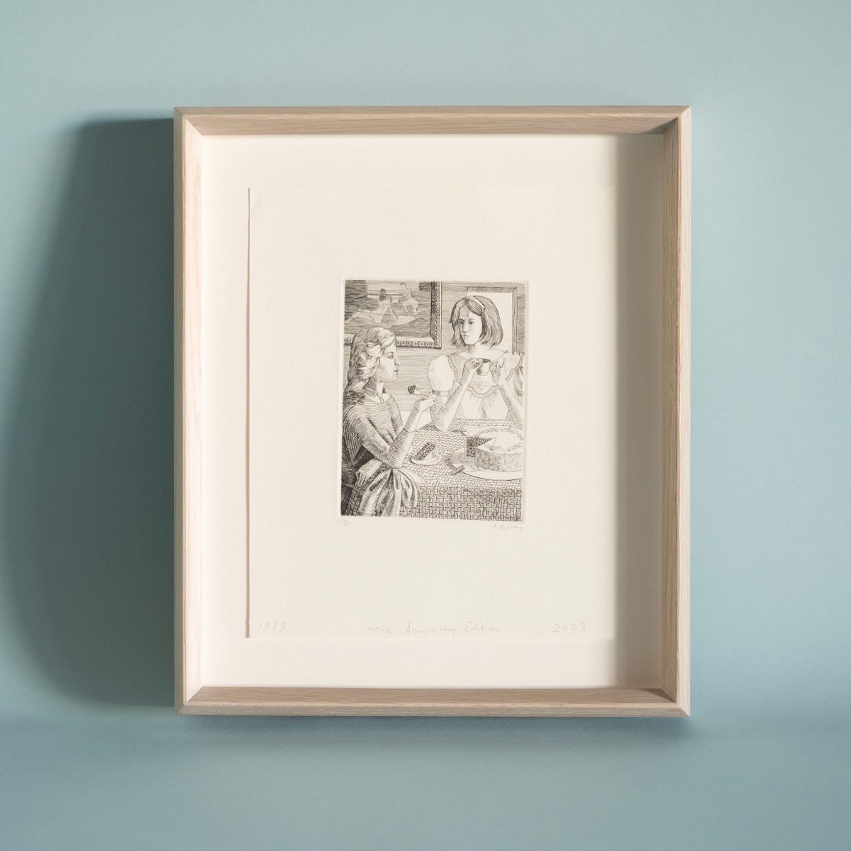 Andrew Raftery engraving in a white-washed oak peaked profile frame, SBAS Houston