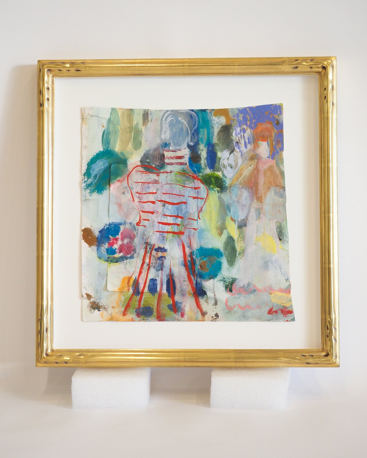 Abstract work on paper in a white mat and water-gilded gold frame, SBAS Houston