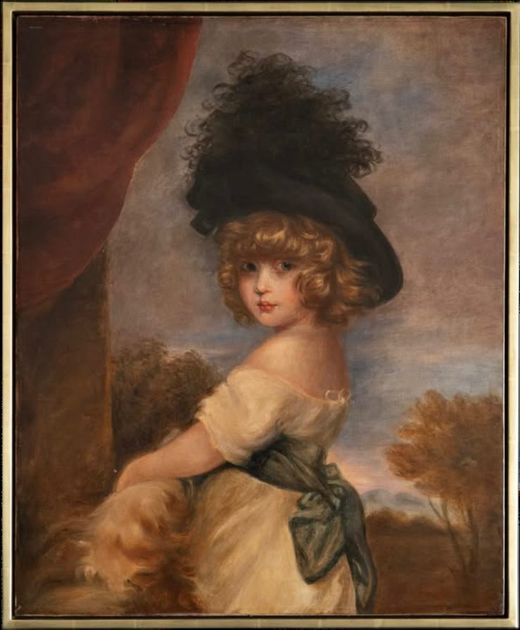 Period portrait in an 18k lemon gold float frame over black clay, SBAS Houston