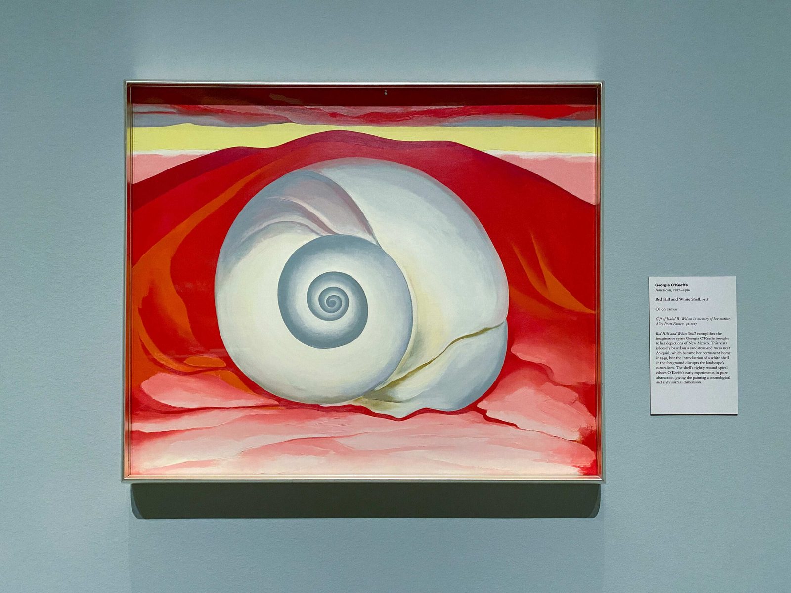 Modernist painting in a gilded frame on a museum wall, framed by SBAS Houston
