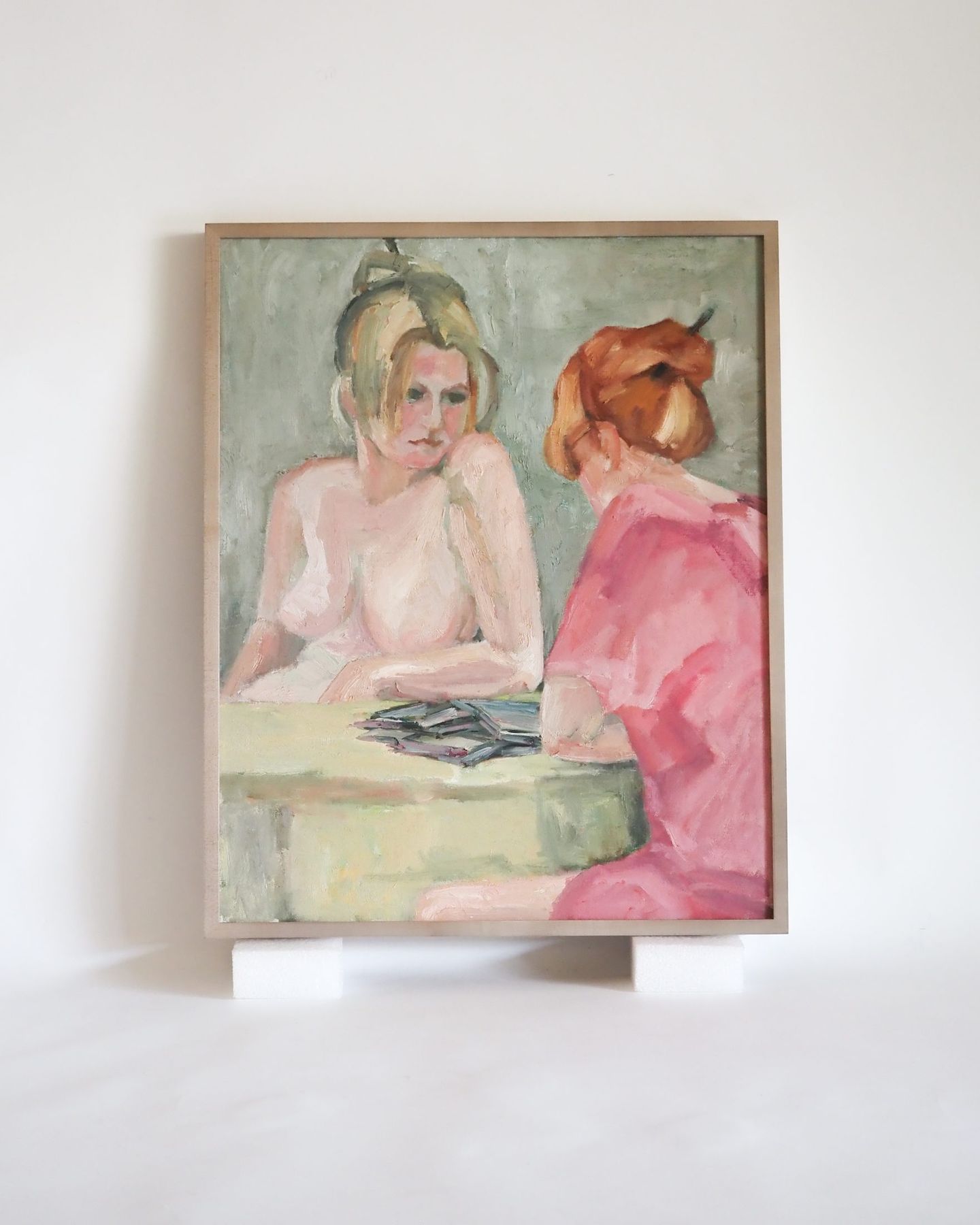 Figurative painting in a natural maple frame by SBAS Houston