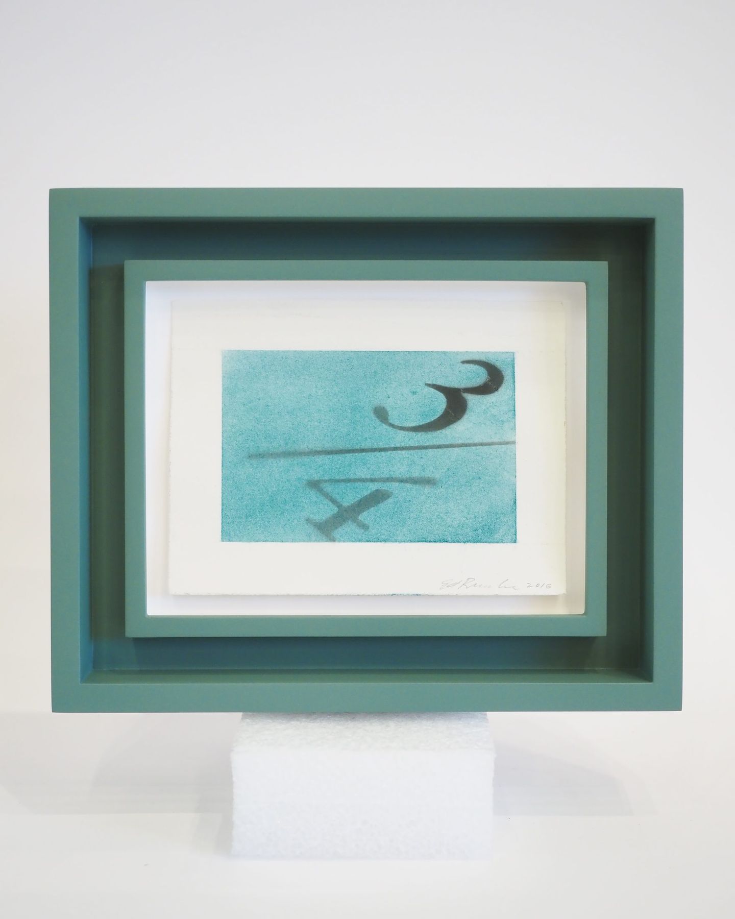 Work on paper in a sage green painted maple frame-in-frame, SBAS Houston