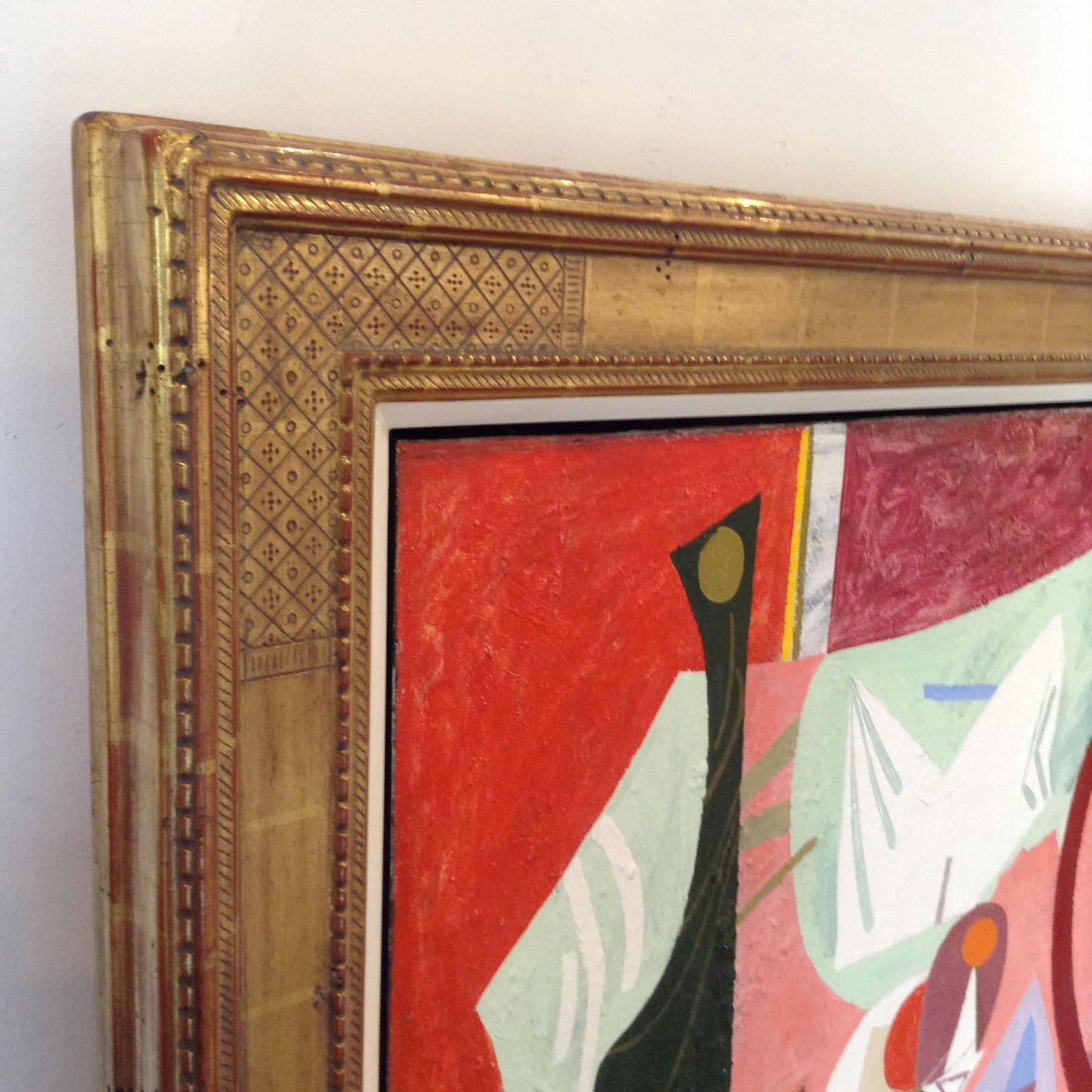 Italian-style incised gilt period frame corner on a modern painting, SBAS Houston