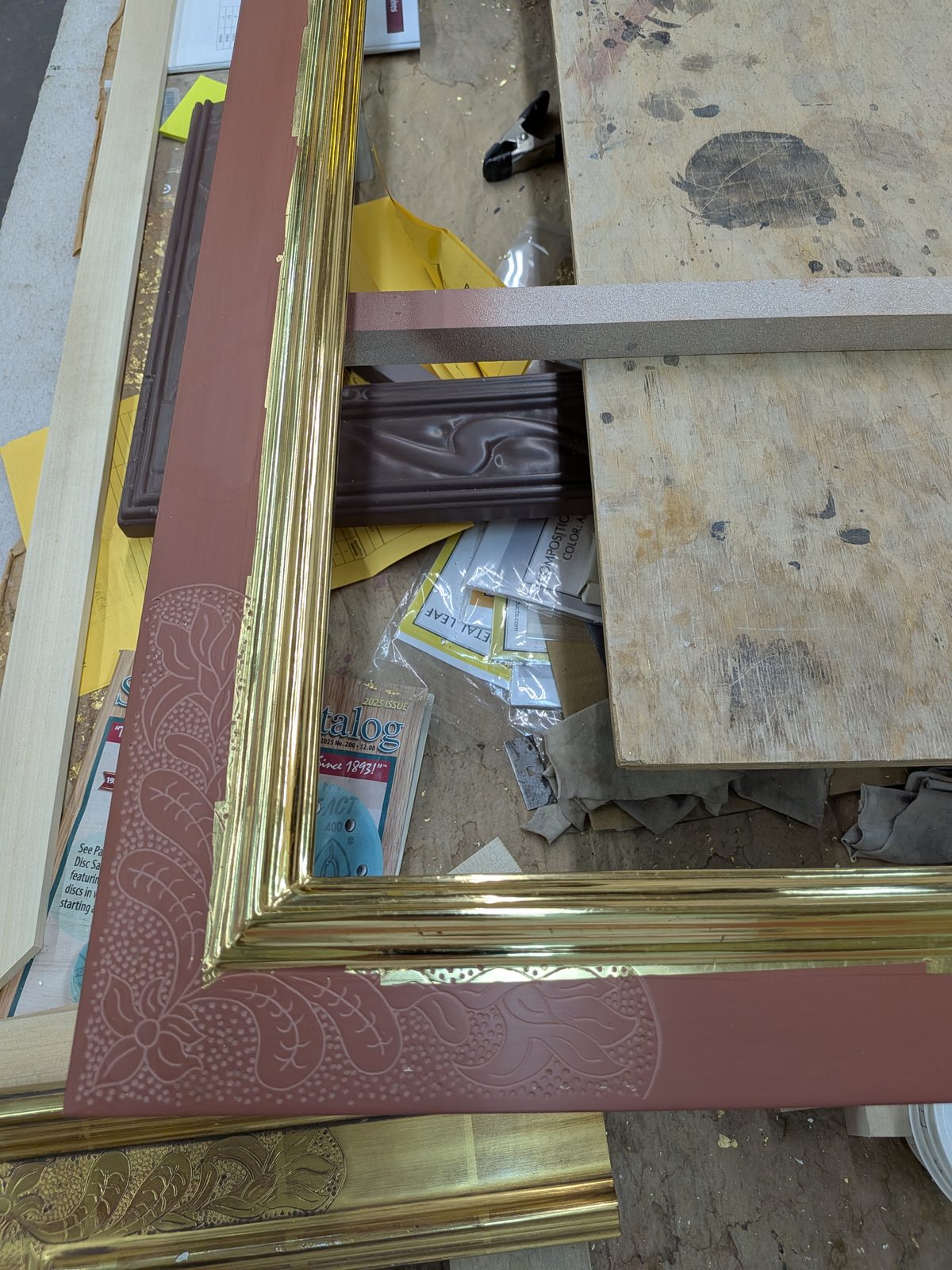Detail of the Prendergast period frame in preparation, SBAS Houston