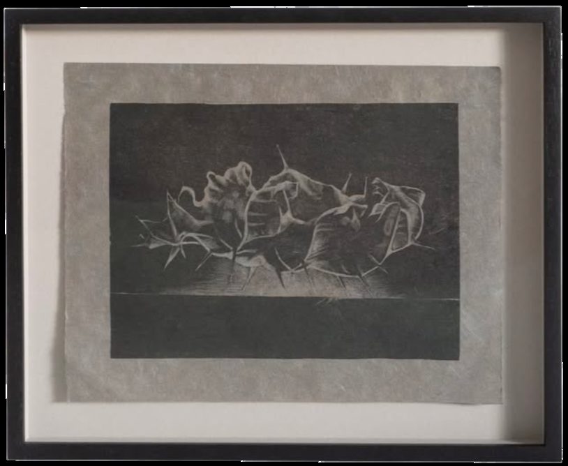 Riley Wilson lithograph Left in a black walnut frame with verso window, SBAS Houston