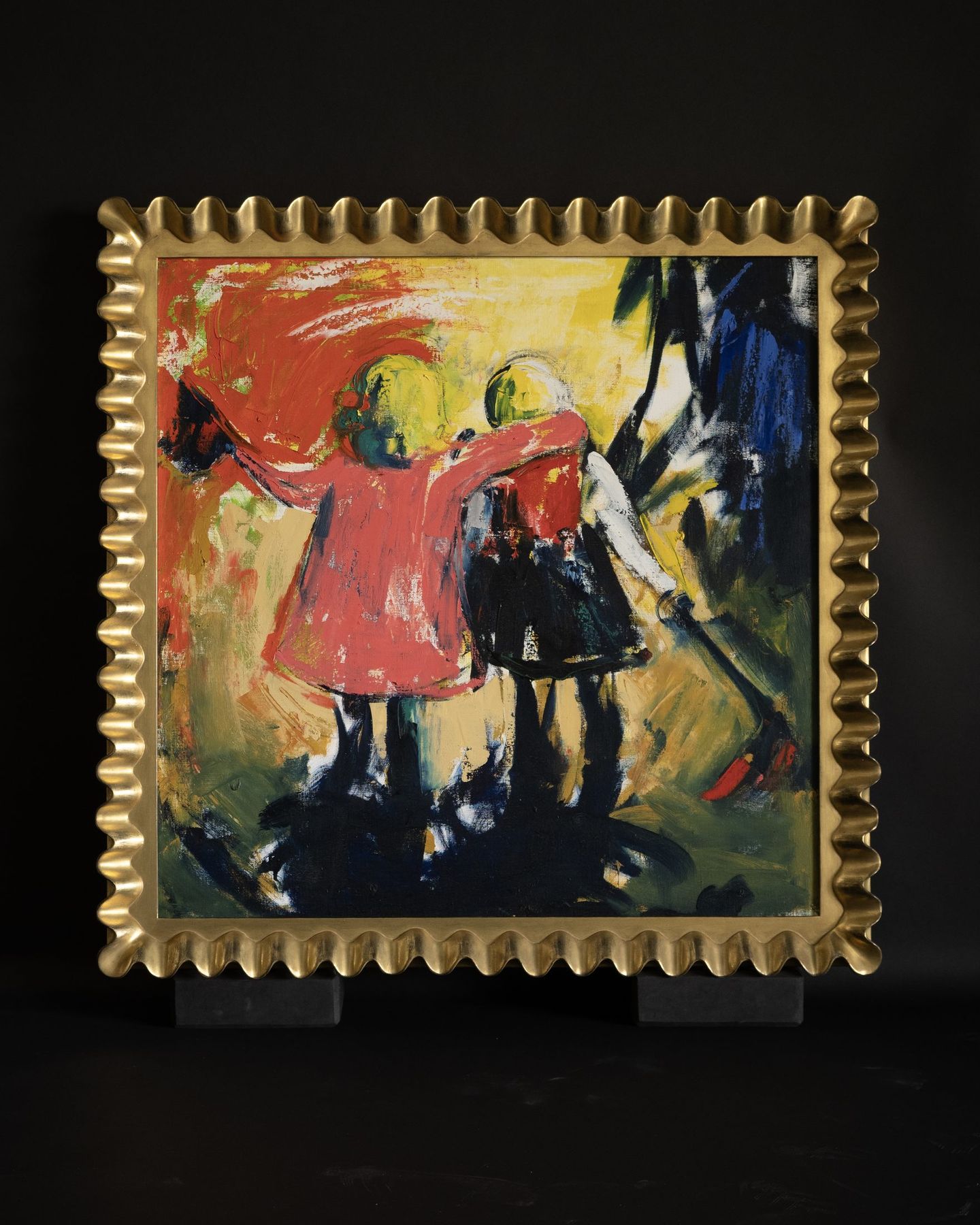 Expressionist painting in a rippled-edge gold leaf frame, SBAS Houston