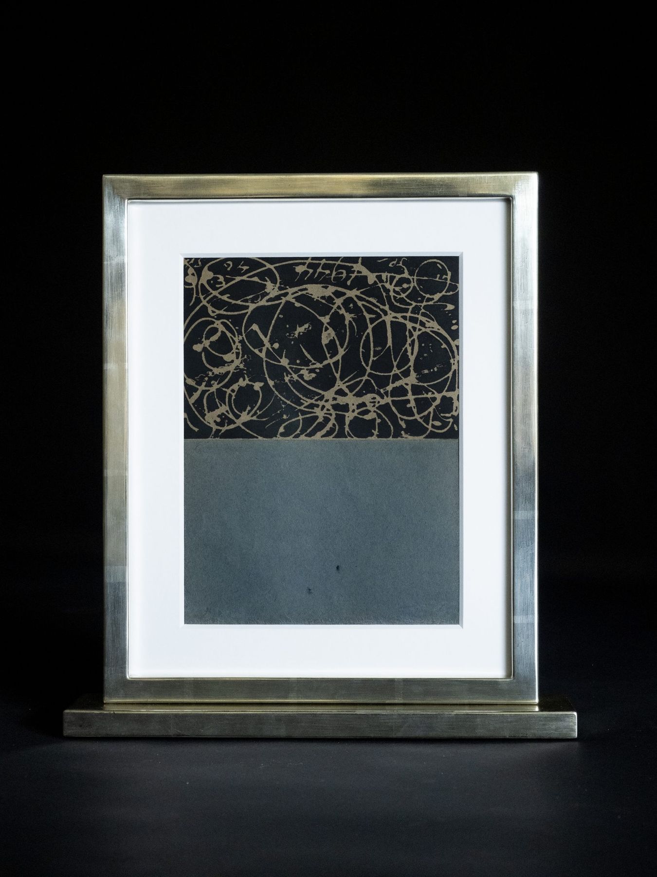 Verso window frame revealing the back of a Jackson Pollock work with inscriptions and gallery labels, SBAS Houston