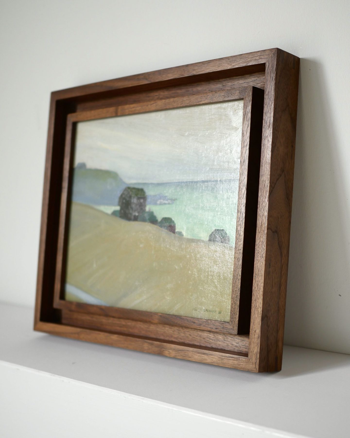 Seascape painting in a walnut frame-in-a-frame construction by SBAS Houston