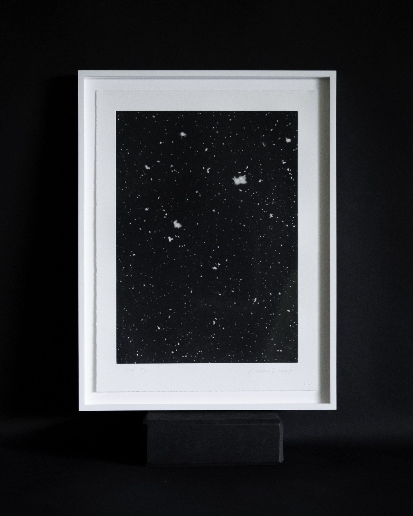 Vija Celmins night sky print in a white metal frame, SBAS Houston