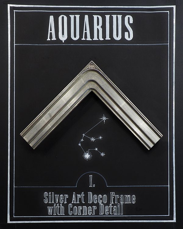 Frames of the Zodiac: Aquarius — silver Art Deco frame with corner detail, SBAS Houston