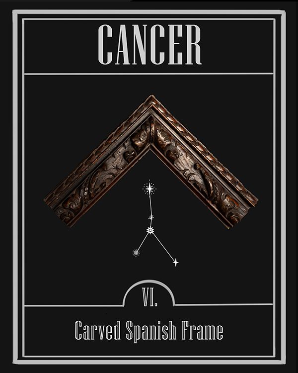 Frames of the Zodiac: Cancer — carved Spanish frame, SBAS Houston