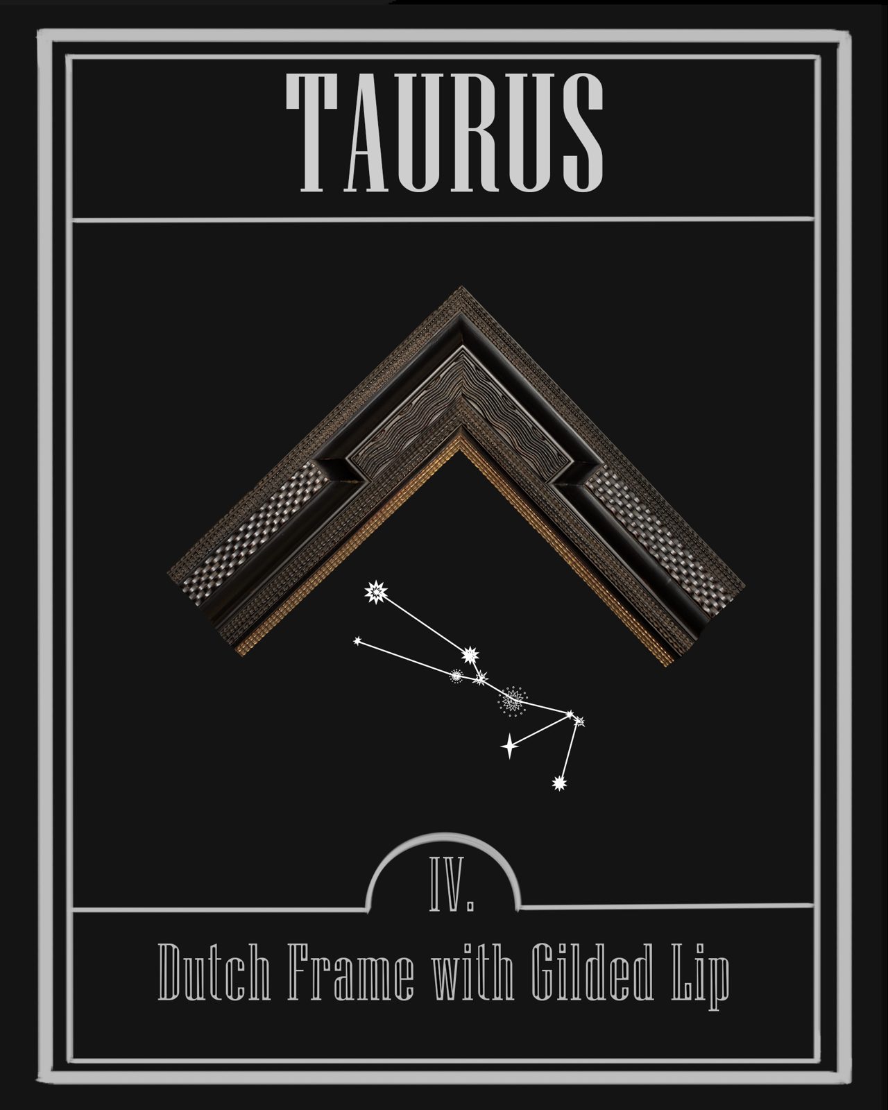 Frames of the Zodiac: Taurus — carved Dutch frame with gilded lip, SBAS Houston